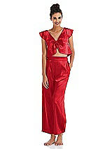 Alt View 1 Thumbnail - Parisian Red Satin Tie-Front Lounge Crop Top - Frankie