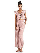 Alt View 1 Thumbnail - Rose - PANTONE Rose Quartz Satin Tie-Front Lounge Crop Top - Frankie