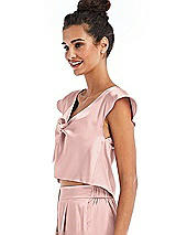 Side View Thumbnail - Rose - PANTONE Rose Quartz Satin Tie-Front Lounge Crop Top - Frankie