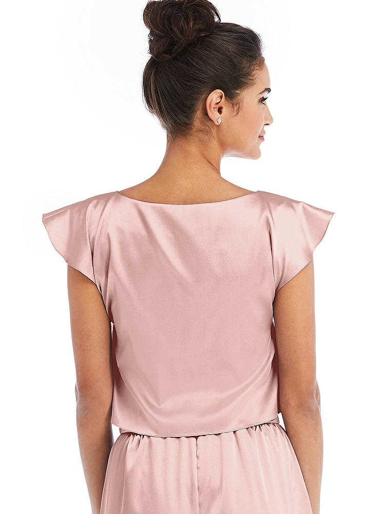 Back View - Rose - PANTONE Rose Quartz Satin Tie-Front Lounge Crop Top - Frankie