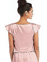 Rear View Thumbnail - Rose - PANTONE Rose Quartz Satin Tie-Front Lounge Crop Top - Frankie