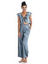 Alt View 1 Thumbnail - Slate Satin Tie-Front Lounge Crop Top - Frankie