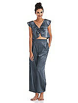 Alt View 1 Thumbnail - Silverstone Satin Tie-Front Lounge Crop Top - Frankie