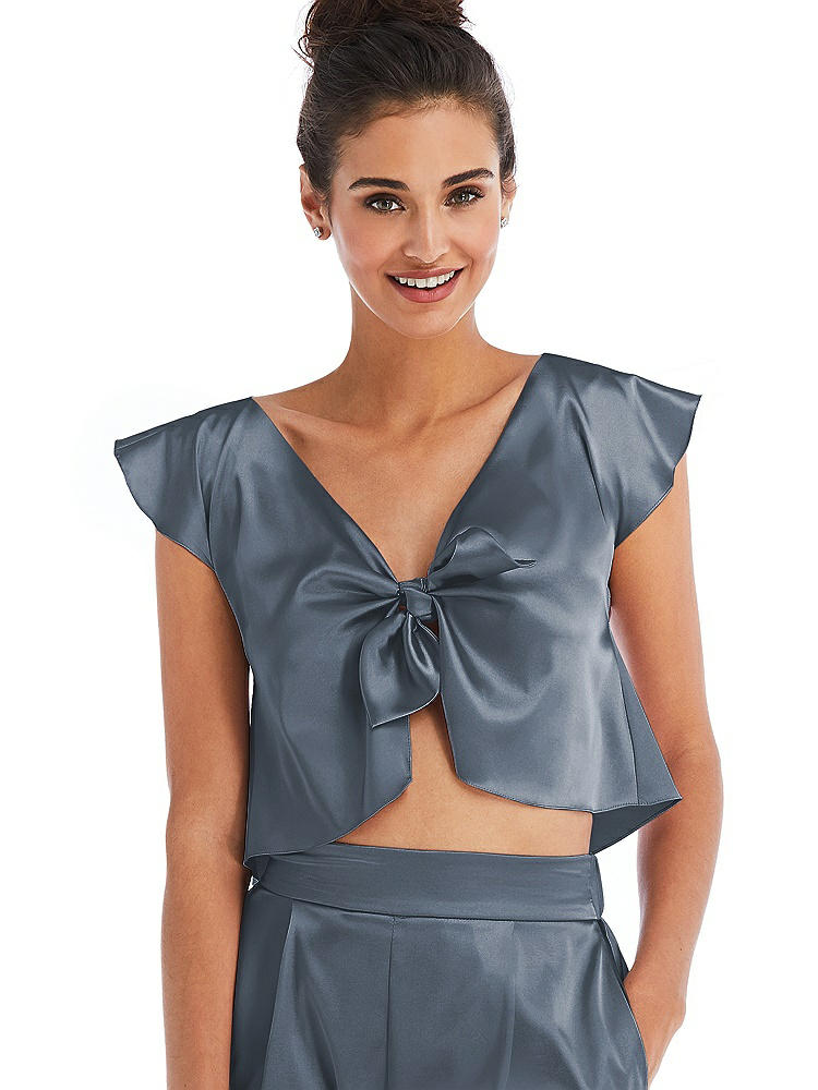 Front View - Silverstone Satin Tie-Front Lounge Crop Top - Frankie