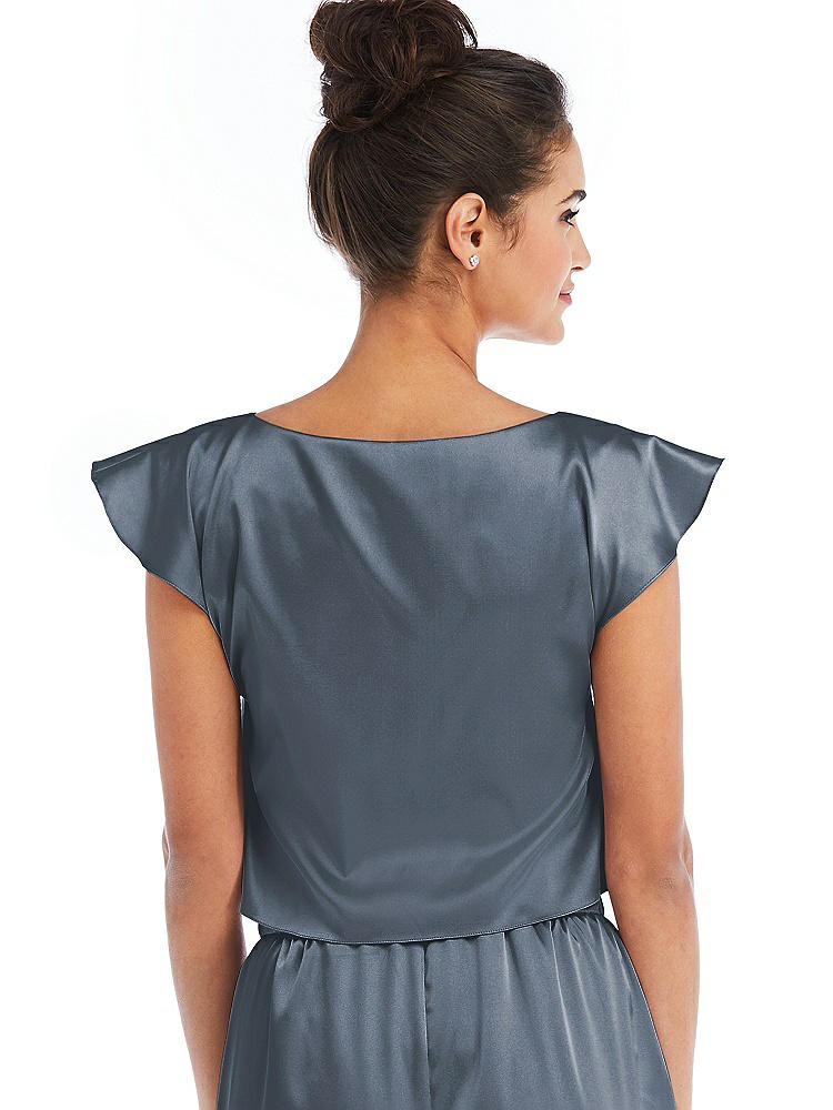 Back View - Silverstone Satin Tie-Front Lounge Crop Top - Frankie