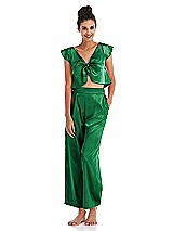 Alt View 1 Thumbnail - Shamrock Satin Tie-Front Lounge Crop Top - Frankie