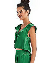 Side View Thumbnail - Shamrock Satin Tie-Front Lounge Crop Top - Frankie