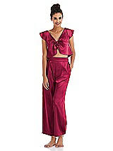 Alt View 1 Thumbnail - Valentine Satin Tie-Front Lounge Crop Top - Frankie