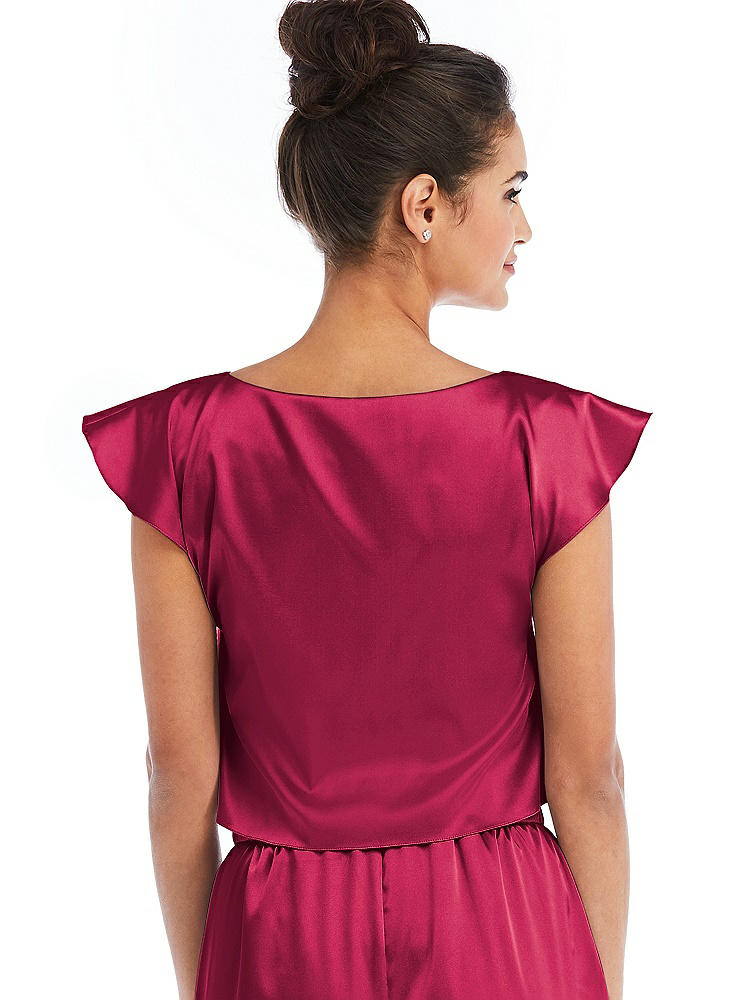 Back View - Valentine Satin Tie-Front Lounge Crop Top - Frankie