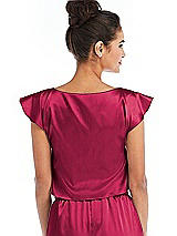 Rear View Thumbnail - Valentine Satin Tie-Front Lounge Crop Top - Frankie