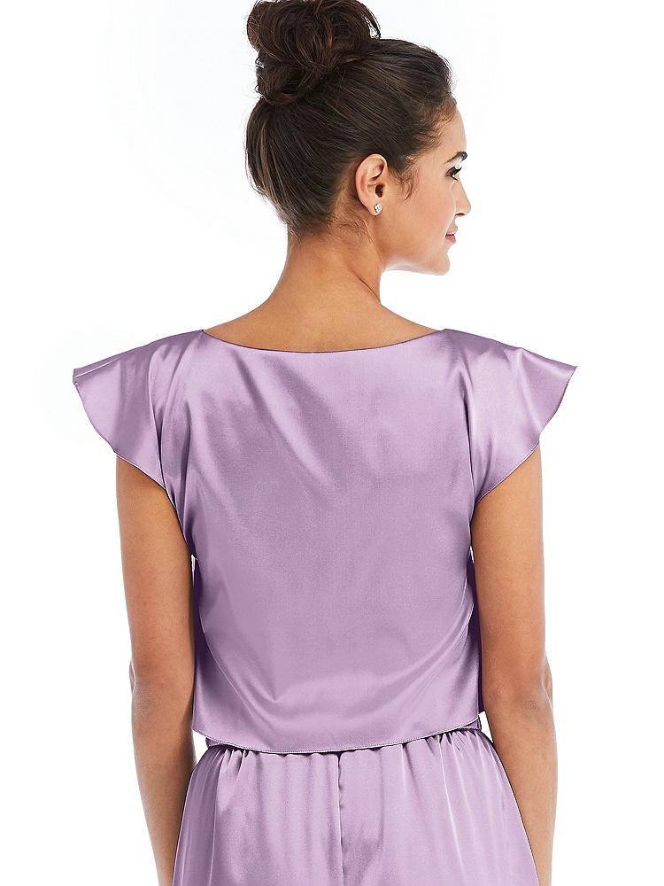 Back View - Wood Violet Satin Tie-Front Lounge Crop Top - Frankie