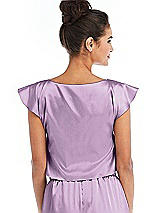 Rear View Thumbnail - Wood Violet Satin Tie-Front Lounge Crop Top - Frankie