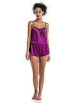 Alt View 1 Thumbnail - Persian Plum Drawstring Neck Satin Cami with Bow Detail - Nyla