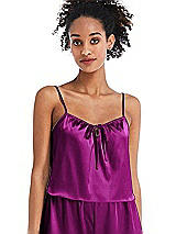 Front View Thumbnail - Persian Plum Drawstring Neck Satin Cami with Bow Detail - Nyla