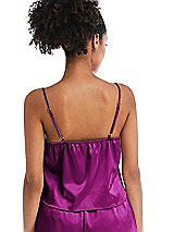 Rear View Thumbnail - Persian Plum Drawstring Neck Satin Cami with Bow Detail - Nyla