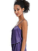 Side View Thumbnail - Regalia - PANTONE Ultra Violet Drawstring Neck Satin Cami with Bow Detail - Nyla