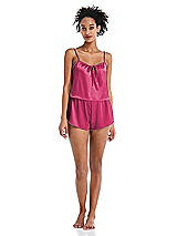 Alt View 1 Thumbnail - Shocking Drawstring Neck Satin Cami with Bow Detail - Nyla