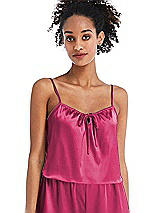 Front View Thumbnail - Shocking Drawstring Neck Satin Cami with Bow Detail - Nyla