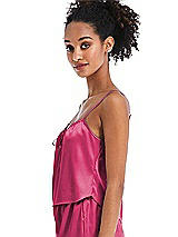 Side View Thumbnail - Shocking Drawstring Neck Satin Cami with Bow Detail - Nyla