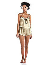 Alt View 1 Thumbnail - Banana Drawstring Neck Satin Cami with Bow Detail - Nyla