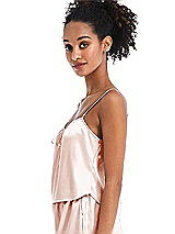 Side View Thumbnail - Blush Drawstring Neck Satin Cami with Bow Detail - Nyla