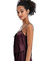 Side View Thumbnail - Bordeaux Drawstring Neck Satin Cami with Bow Detail - Nyla