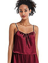 Front View Thumbnail - Burgundy Drawstring Neck Satin Cami with Bow Detail - Nyla