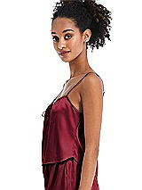 Side View Thumbnail - Burgundy Drawstring Neck Satin Cami with Bow Detail - Nyla