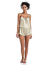 Alt View 1 Thumbnail - Champagne Drawstring Neck Satin Cami with Bow Detail - Nyla