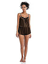 Alt View 1 Thumbnail - Espresso Drawstring Neck Satin Cami with Bow Detail - Nyla