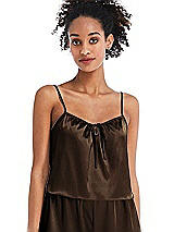 Front View Thumbnail - Espresso Drawstring Neck Satin Cami with Bow Detail - Nyla