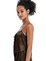 Side View Thumbnail - Espresso Drawstring Neck Satin Cami with Bow Detail - Nyla