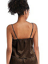 Rear View Thumbnail - Espresso Drawstring Neck Satin Cami with Bow Detail - Nyla