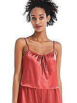 Front View Thumbnail - Perfect Coral Drawstring Neck Satin Cami with Bow Detail - Nyla