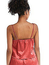 Rear View Thumbnail - Perfect Coral Drawstring Neck Satin Cami with Bow Detail - Nyla