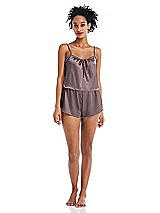 Alt View 1 Thumbnail - French Truffle Drawstring Neck Satin Cami with Bow Detail - Nyla