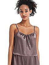 Front View Thumbnail - French Truffle Drawstring Neck Satin Cami with Bow Detail - Nyla