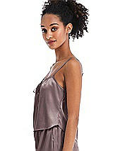 Side View Thumbnail - French Truffle Drawstring Neck Satin Cami with Bow Detail - Nyla