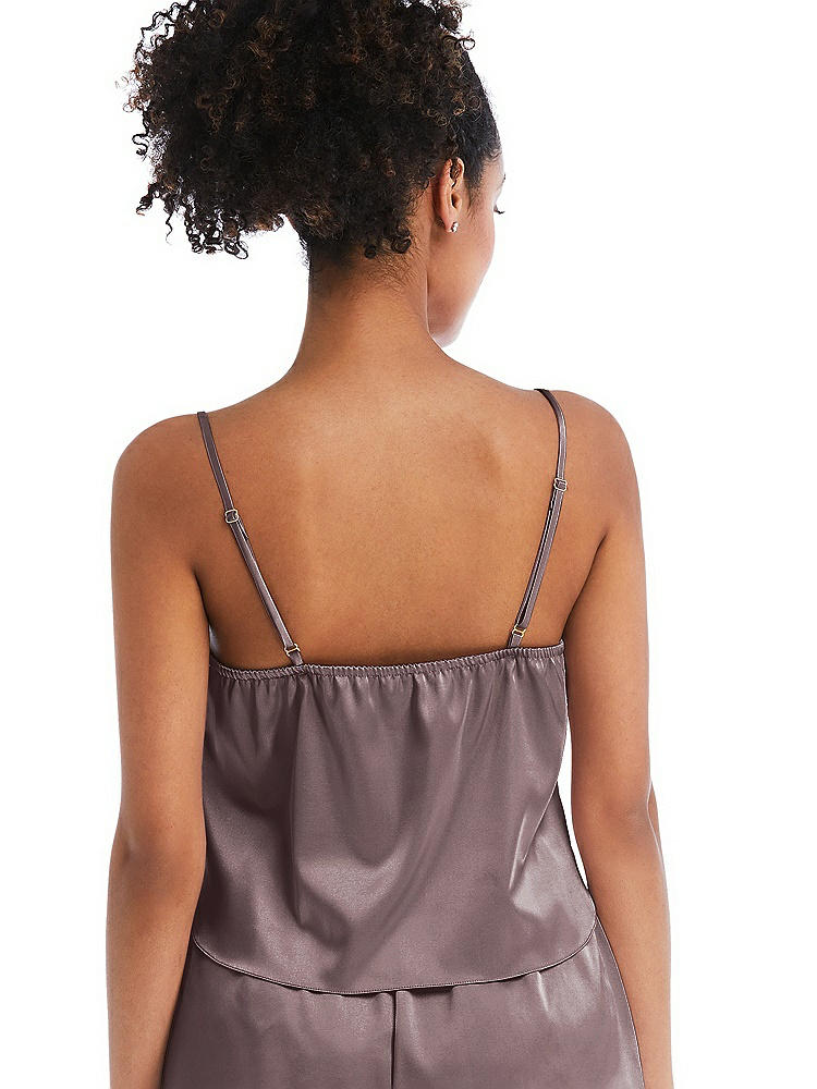 Back View - French Truffle Drawstring Neck Satin Cami with Bow Detail - Nyla