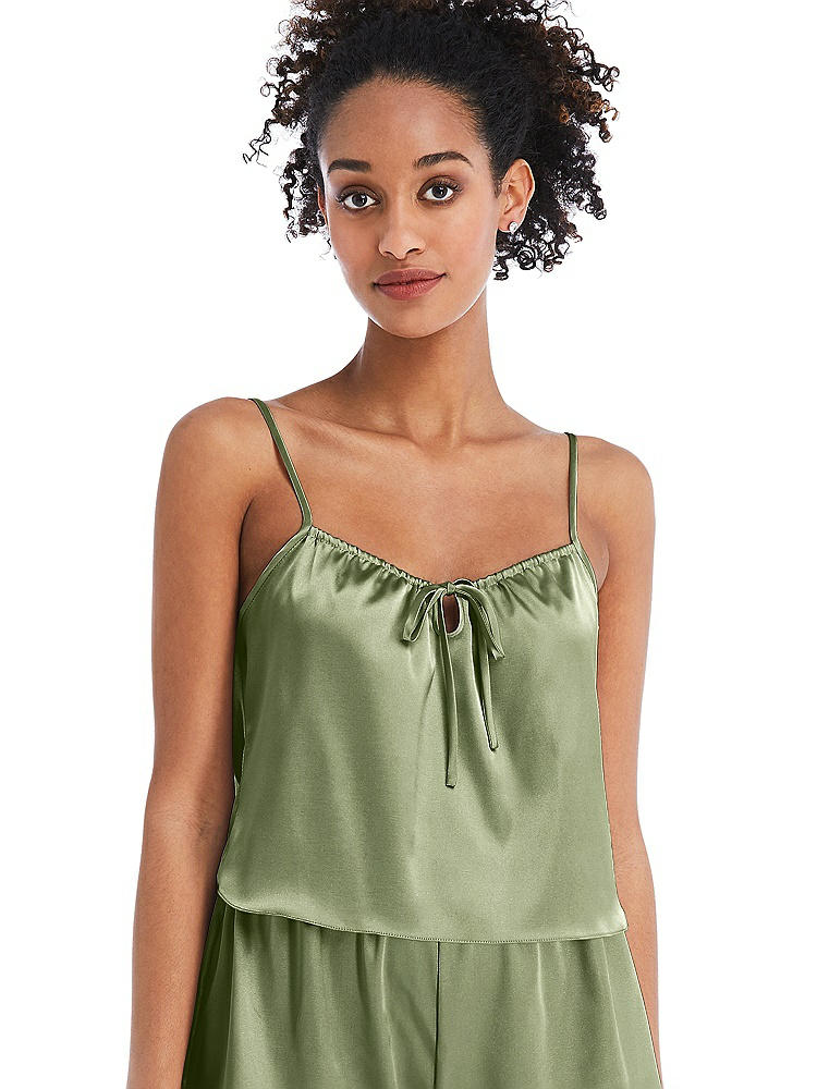 Front View - Kiwi Drawstring Neck Satin Cami with Bow Detail - Nyla