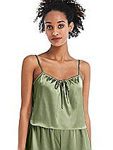 Front View Thumbnail - Kiwi Drawstring Neck Satin Cami with Bow Detail - Nyla