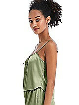 Side View Thumbnail - Kiwi Drawstring Neck Satin Cami with Bow Detail - Nyla