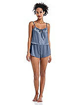 Alt View 1 Thumbnail - Larkspur Blue Drawstring Neck Satin Cami with Bow Detail - Nyla