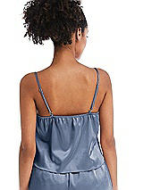 Rear View Thumbnail - Larkspur Blue Drawstring Neck Satin Cami with Bow Detail - Nyla