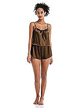 Alt View 1 Thumbnail - Latte Drawstring Neck Satin Cami with Bow Detail - Nyla