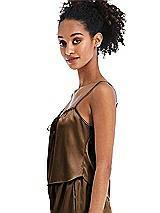 Side View Thumbnail - Latte Drawstring Neck Satin Cami with Bow Detail - Nyla