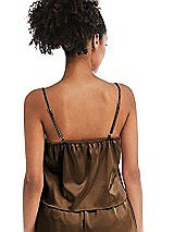 Rear View Thumbnail - Latte Drawstring Neck Satin Cami with Bow Detail - Nyla