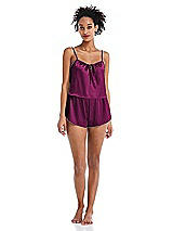 Alt View 1 Thumbnail - Merlot Drawstring Neck Satin Cami with Bow Detail - Nyla