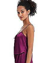 Side View Thumbnail - Merlot Drawstring Neck Satin Cami with Bow Detail - Nyla