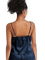 Rear View Thumbnail - Midnight Navy Drawstring Neck Satin Cami with Bow Detail - Nyla